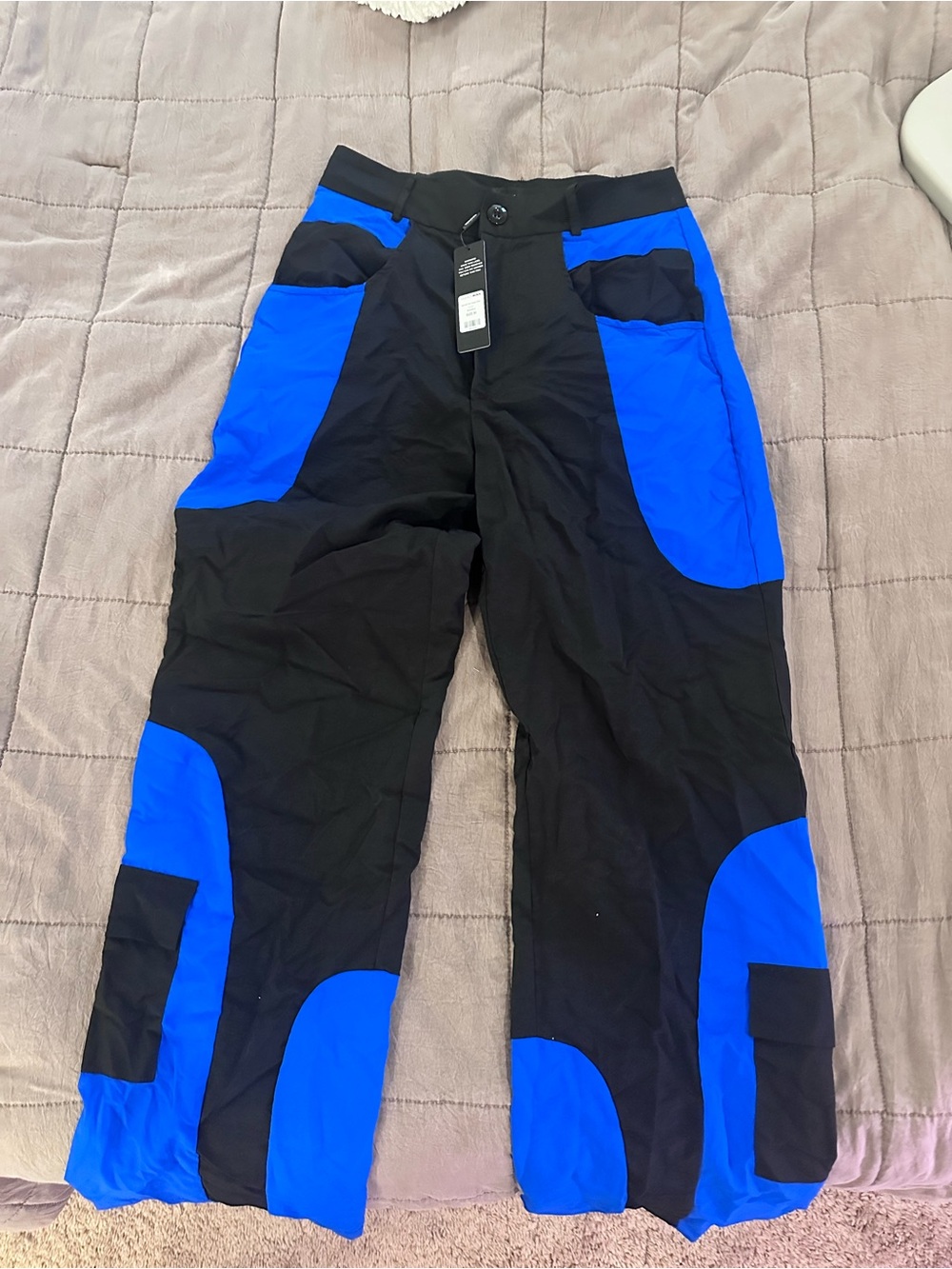 Fashion Nova Black and Blue Cargo Work Pants